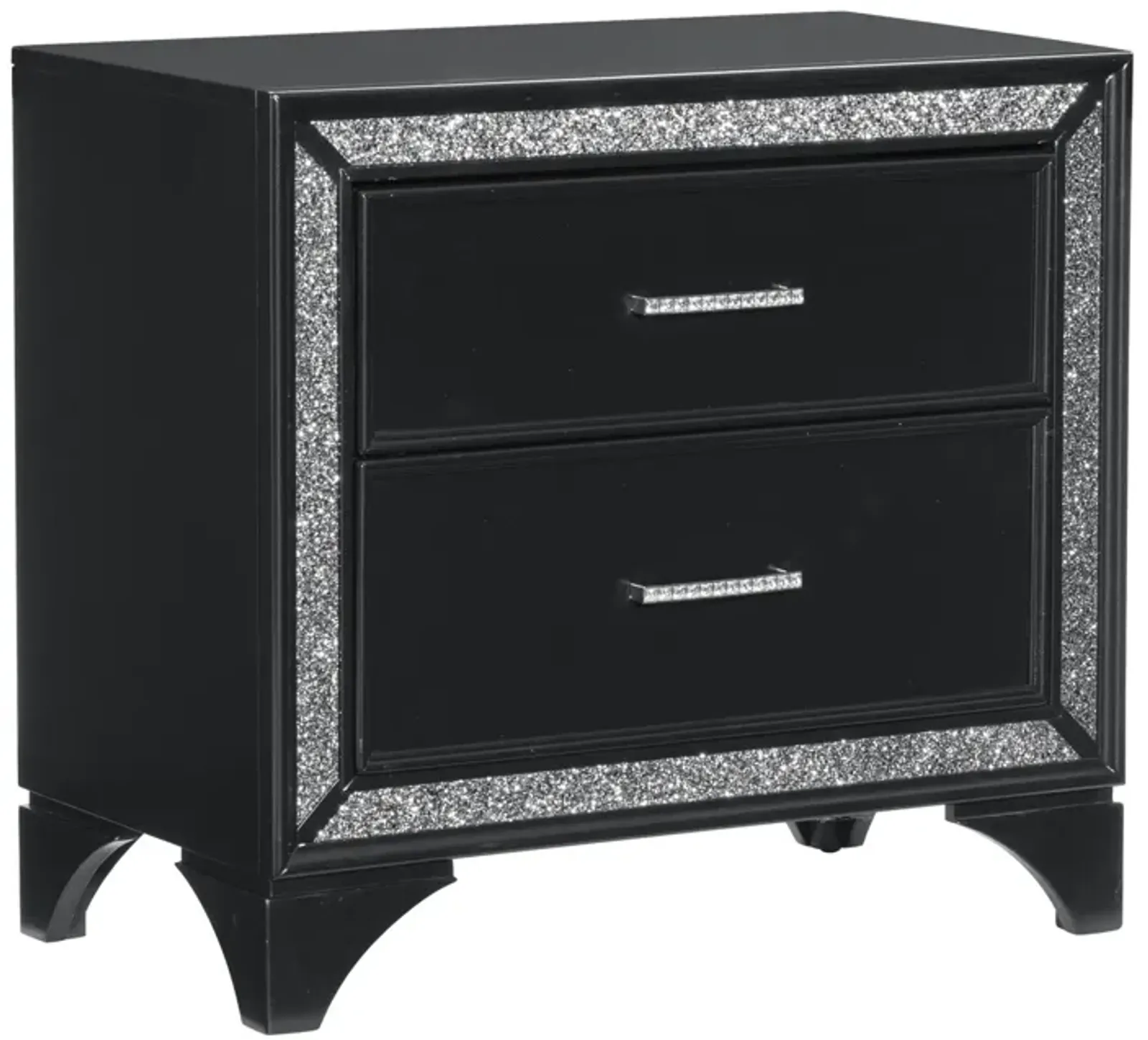 Glamorous Pearl Metallic Finish 1 Piece Nightstand Of 2X Drawers Faux Crystal Handles Modern