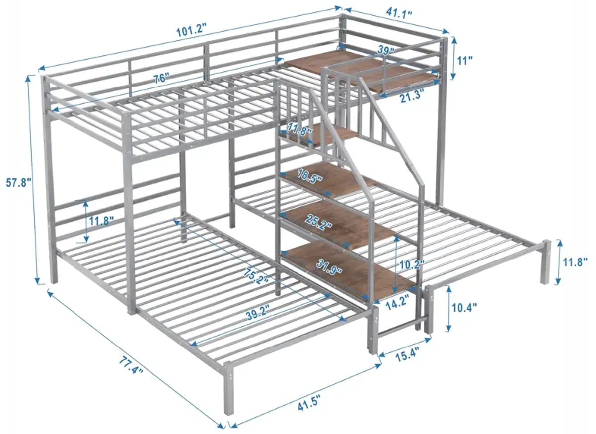 Merax Triple Bunk Bed with Storage Shelves