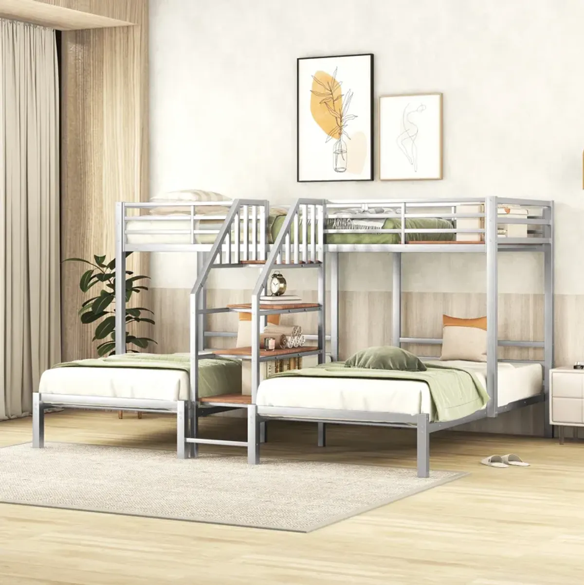 Merax Triple Bunk Bed with Storage Shelves