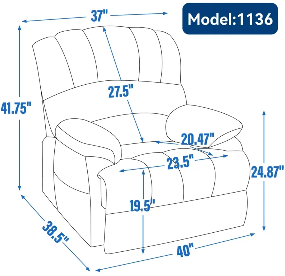 Large Chenille Power Lift Recliner with Massage & Heating