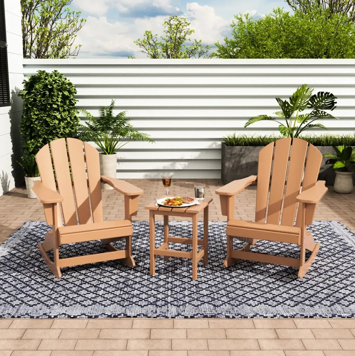 WestinTrends 3-Piece Outdoor Patio Rocking Adirondack Chairs with Side Table Set