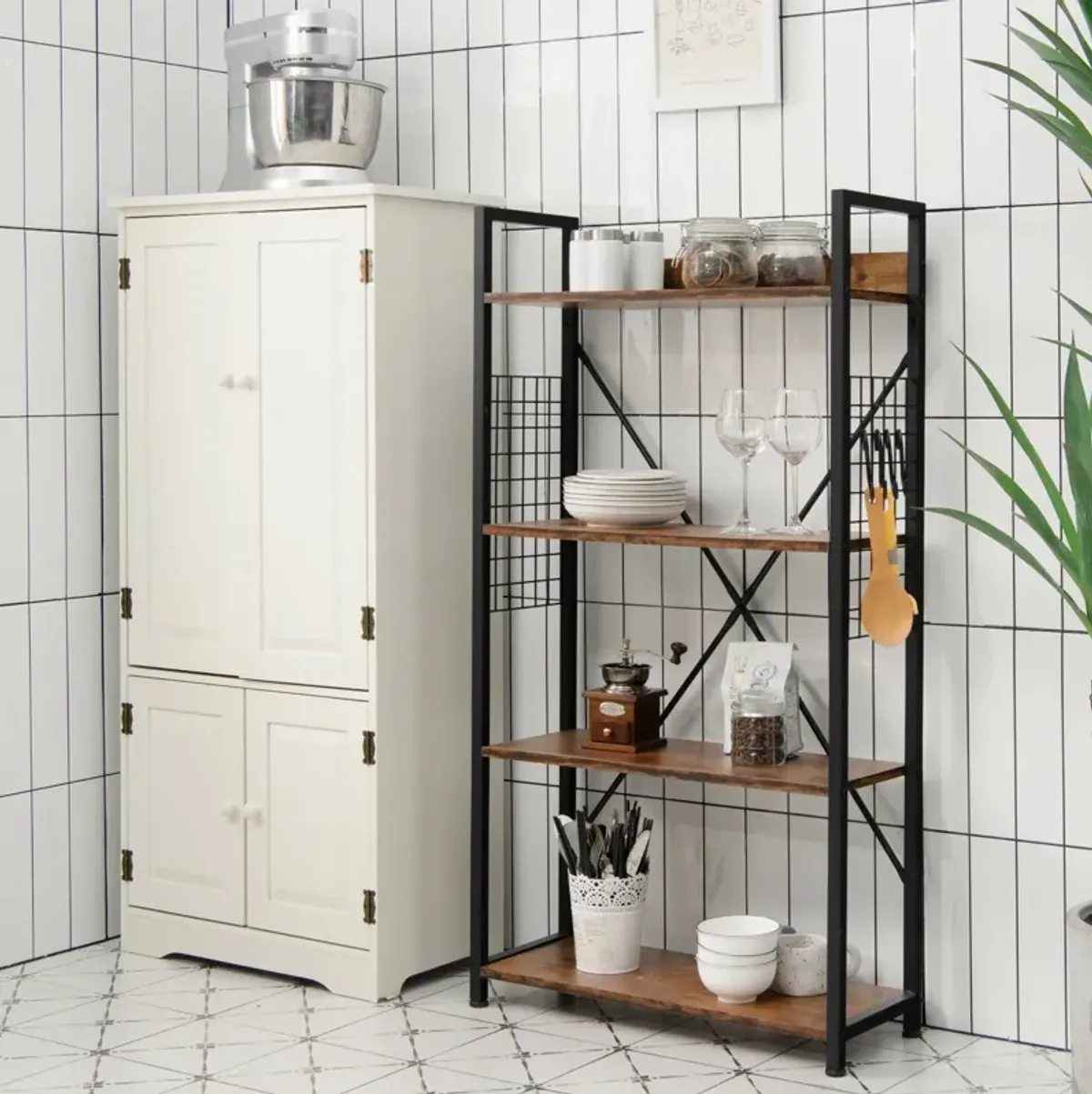 4 -Tier Industrial Open Storage Bookshelf-Coffee