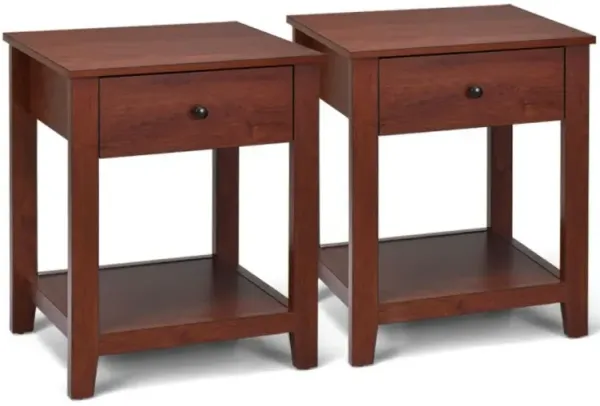 Hivago Set of 2 Nightstand with Storage Shelf and Pull Handle