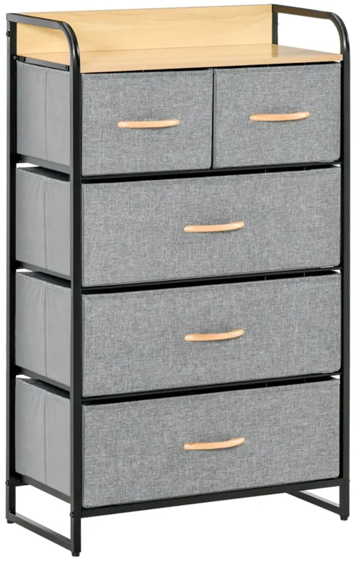 Light Gray Bedroom Tower: 5-Drawer Dresser with Steel Frame