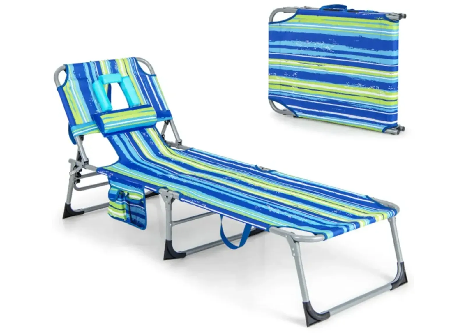 Hivvago Folding Beach Lounge Chair with Pillow for Outdoor