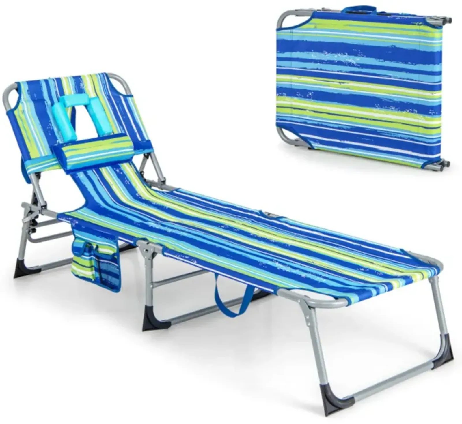 Hivvago Folding Beach Lounge Chair with Pillow for Outdoor