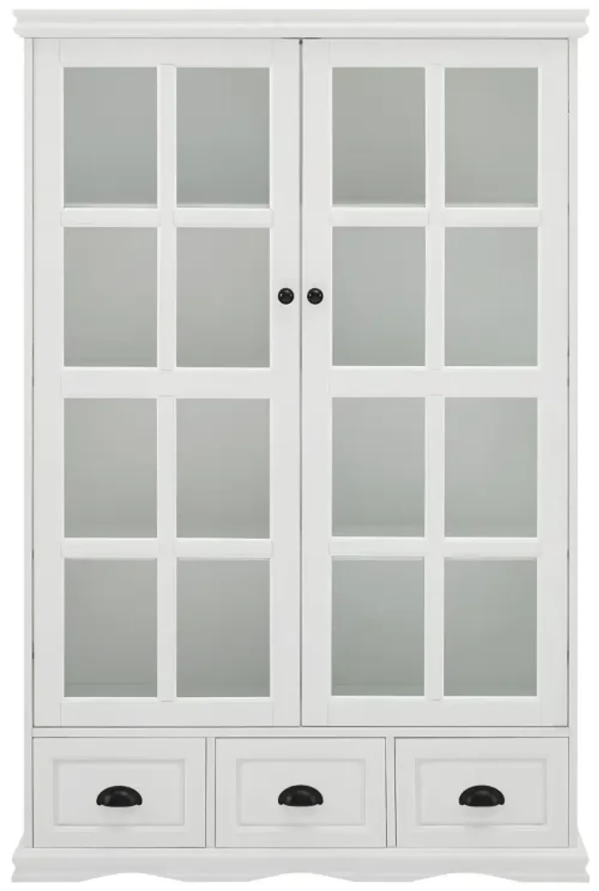 White Display Cabinet with Glass Doors & Drawers