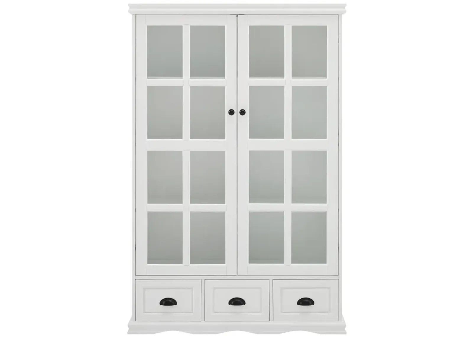 White Display Cabinet with Glass Doors & Drawers