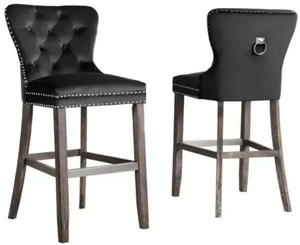 Best Quality Furniture 24 Tufted Velvet Upholstered Bar stool in Black, Set of 2, Black