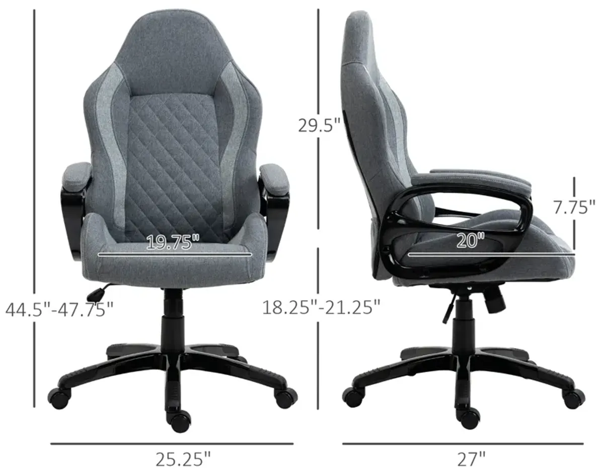 Gray Ergonomic Task Chair: Big and Tall Linen Fabric Office Chair