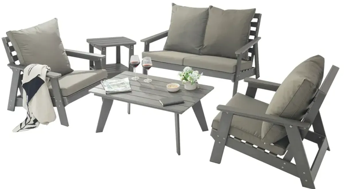 MONDAWE 5 Pieces Patio Conversation Set with Rectangular Coffee Table,Grey Cushions