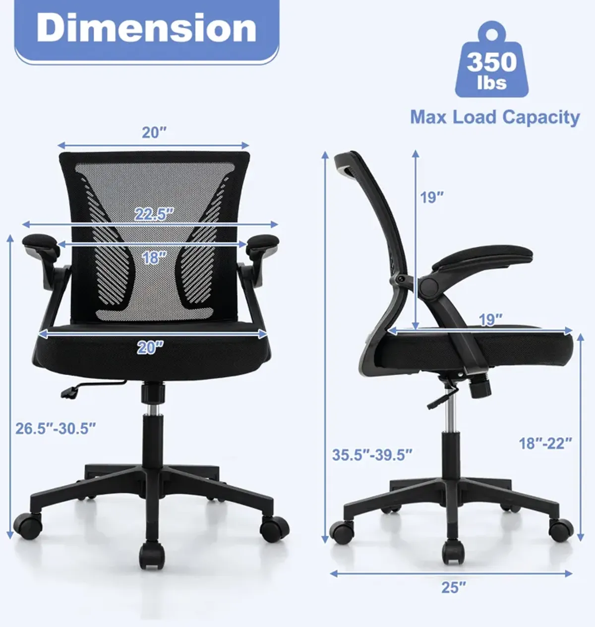 Ergonomic Office Chair Adjustable Swivel Chair with Flip-Up Armrests and Rocking Backrest-Black