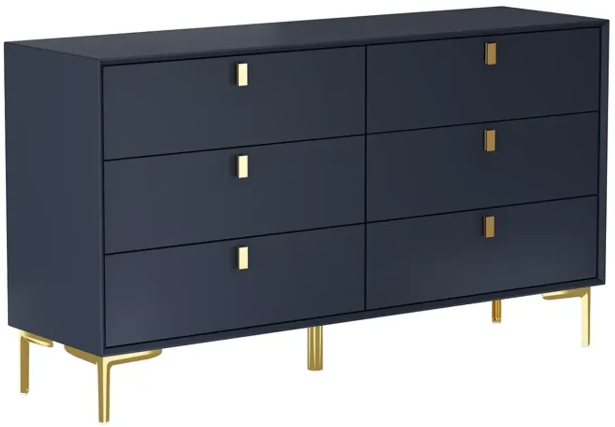 White 6-Drawers 55.1 in. Width Classic Wooden Chest of Drawers, Dresser, Storage Cabinet with Golden Legs and Handles
