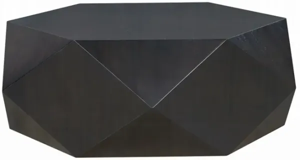 Hano Coffee Table, Black Rubberwood, 50 Inch, Modern Geometric Body - Benzara