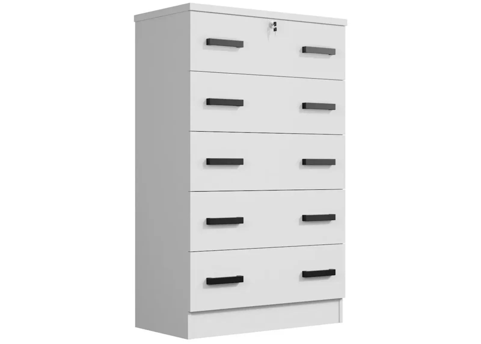 Cindy 5 Drawer Chest Wooden Dresser with Lock (White)