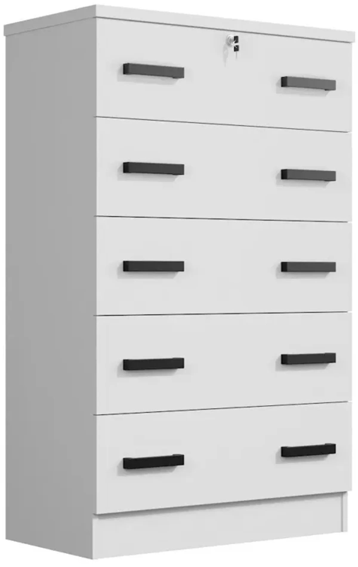 Cindy 5 Drawer Chest Wooden Dresser with Lock (White)