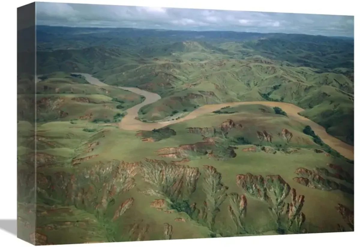 Deforested and eroded hills along silted Betsiboka River, Madagascar-Canvas Art-16x12
