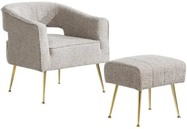 Best Quality Furniture 2 Pc Gray Accent Chair And Ottoman With Gold Legs