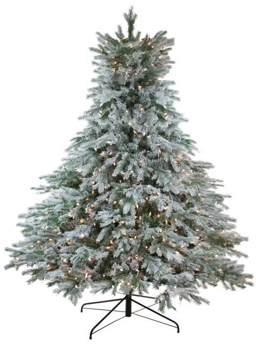 6.5' Pre-Lit Full Flocked Jasper Balsam Fir Artificial Christmas Tree - Clear Lights