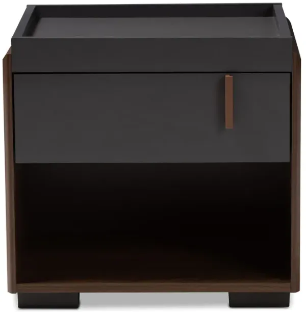 Baxton Studio Rikke Modern Two Tone Gray And Walnut Finished Wood 1 Drawer Nightstand