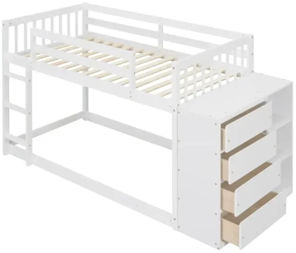 Twin Over Twin Bunk Bed With 4 Drawers And 3 Shelves