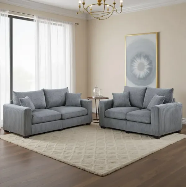 Jesica 2pc Loveseat n Sofa Set, 2 Accent Pillows, Gray Corduroy Fabric - Benzara