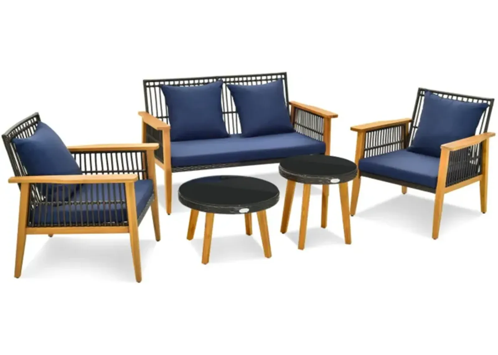 Hivvago 5 Piece Outdoor Conversation Set with 2 Coffee Tables for Backyard Poolside