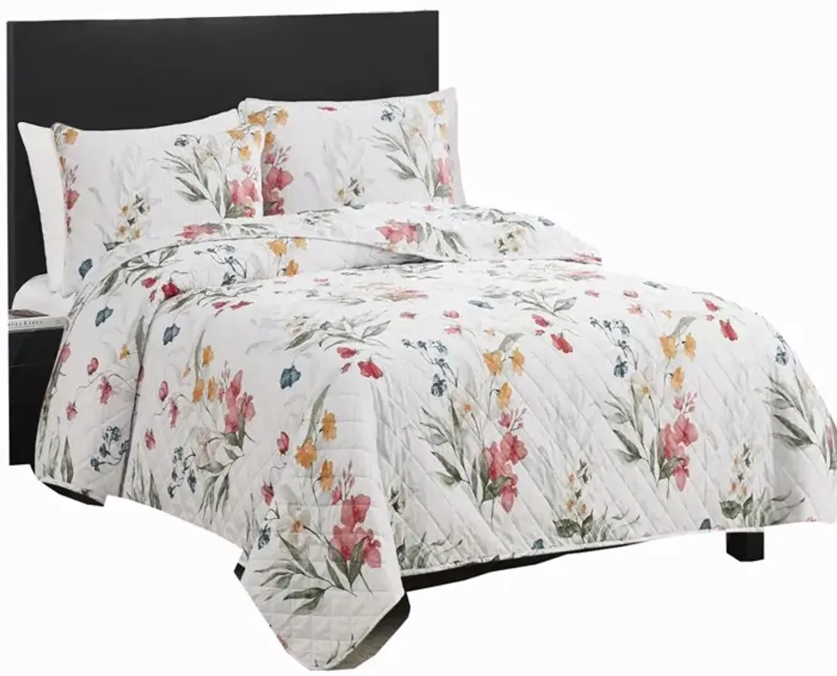 RT Designers Collection Melrose Prato 3-Pieces Elegant Stitched Quilt Set OB Queen Multicolor