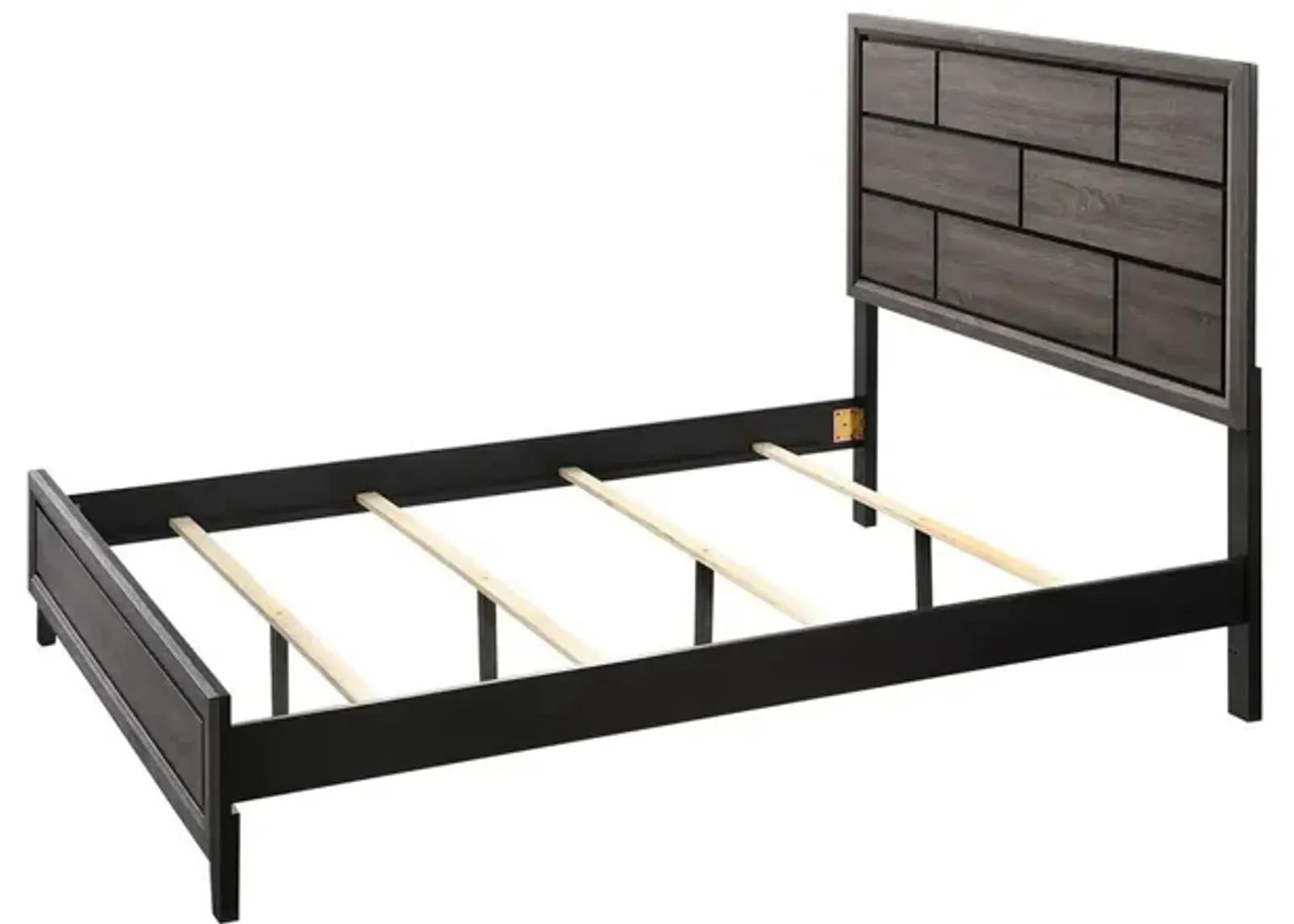 Benjara Asir Queen Size Bed, Geometric Panel Headboard, Modern Wood Finish, Gray and Black