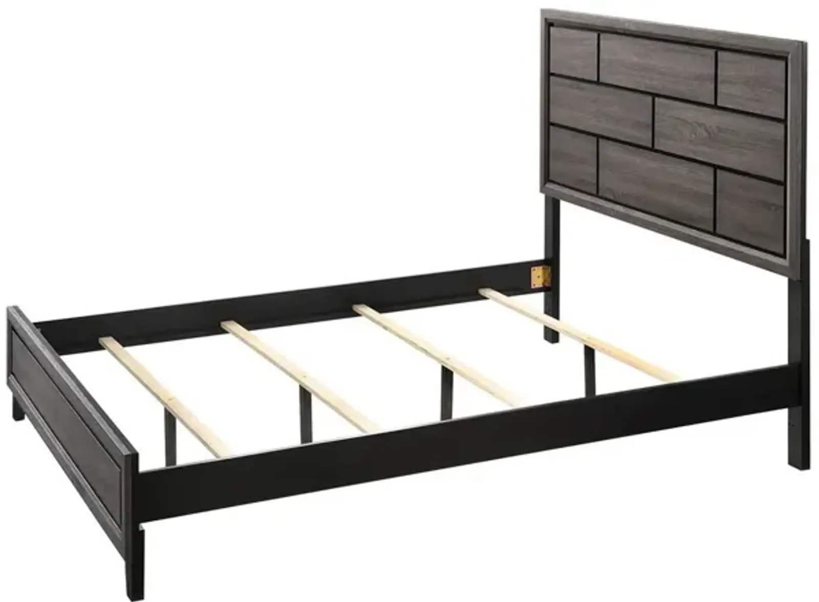 Benjara Asir Queen Size Bed, Geometric Panel Headboard, Modern Wood Finish, Gray and Black