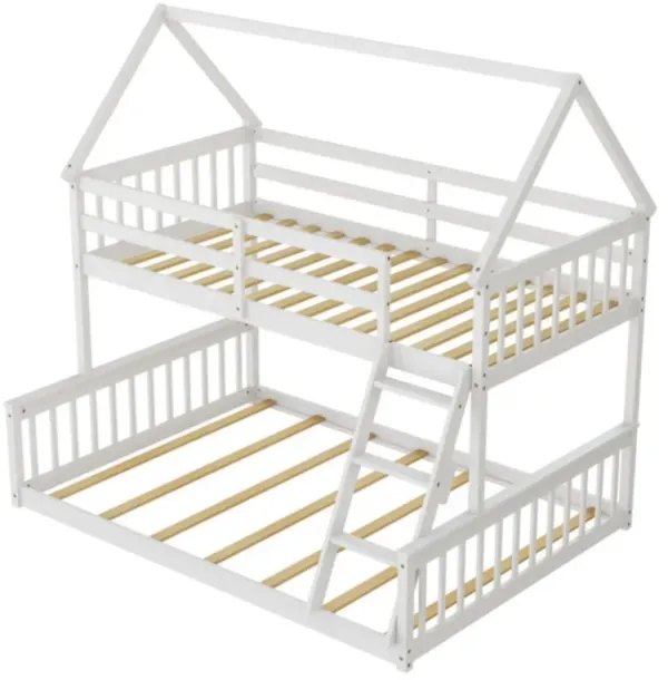 Hivvago Twin Over Full House Bunk Bed with Ladder and Guardrails