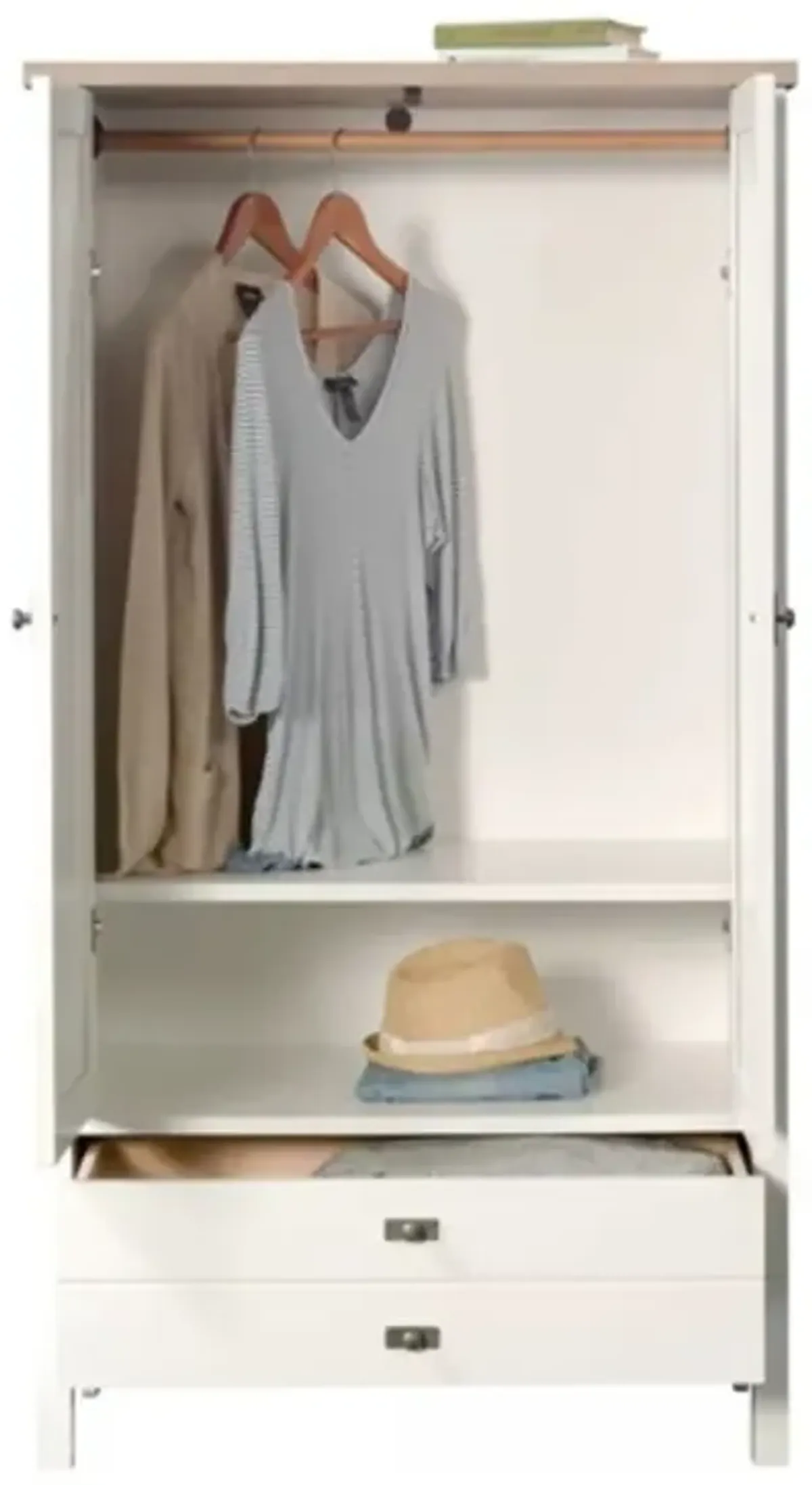 Farmhouse Bedroom Armoire Cabinet with Bottom Storage Drawer – Rustic Wood Wardrobe for Clothes and Linens