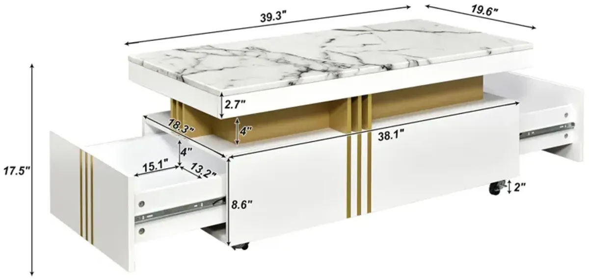 Luxury Marble Top Coffee Table With Wheels