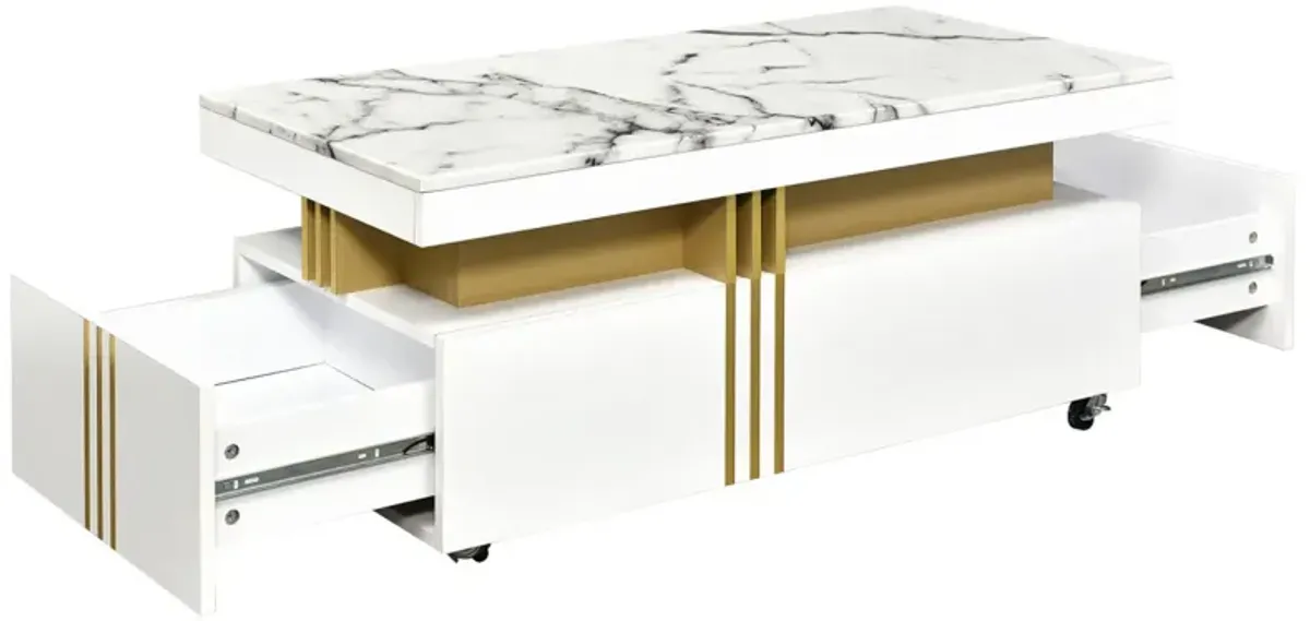 Luxury Marble Top Coffee Table With Wheels