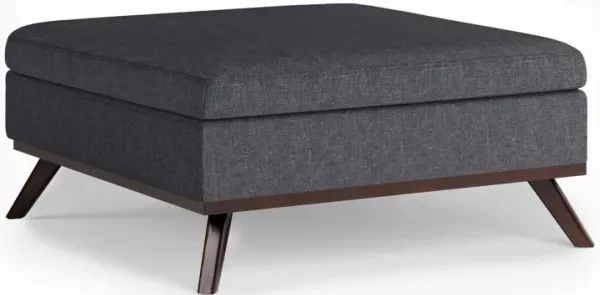Owen Square Coffee Table Storage Ottoman in Slate Grey Linen Look Fabric