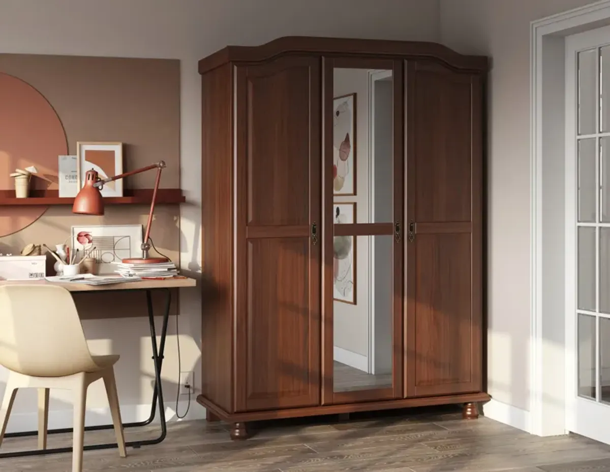 100% Solid Wood Kyle 3-Door Wardrobe with Mirrored Door