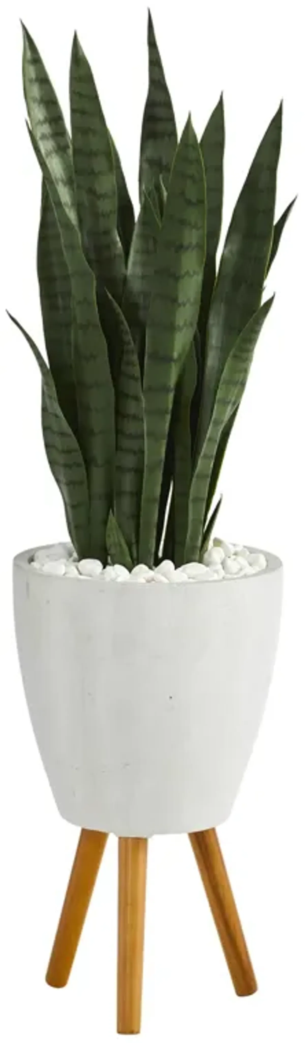 Hivvago 4" Sansevieria Artificial Plant in White Planter with Stand