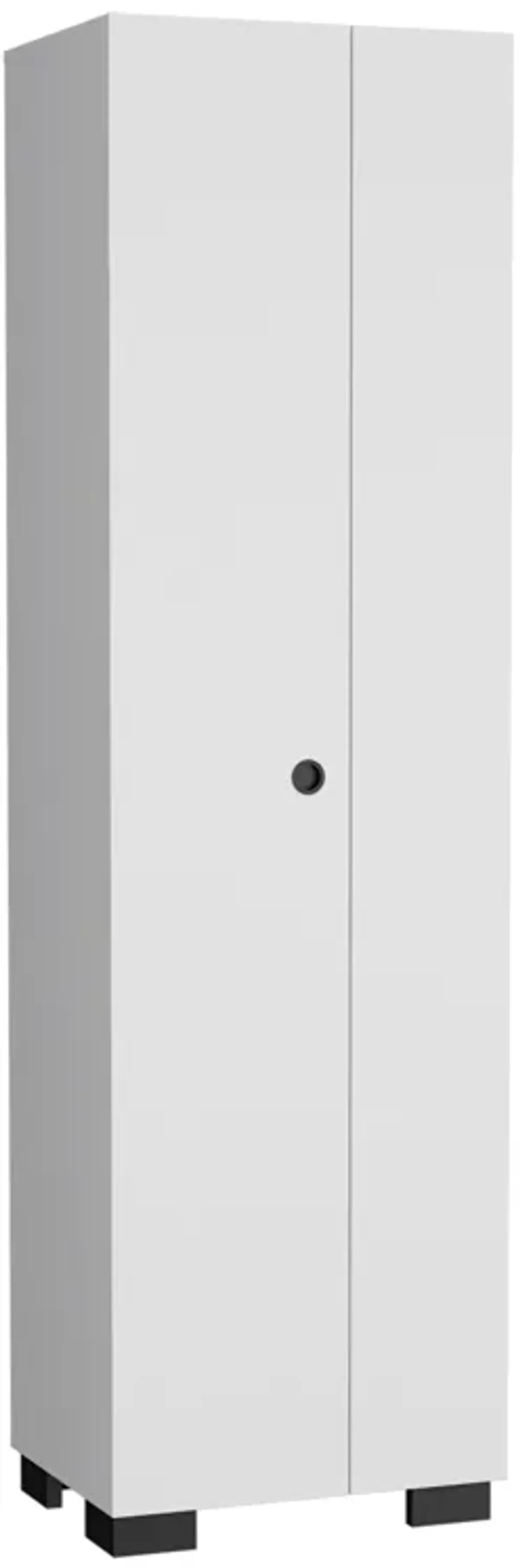Lake Broom Cabinet Slim-Design Storage Solution with Inner Shelves and Side Broom Hangers-White