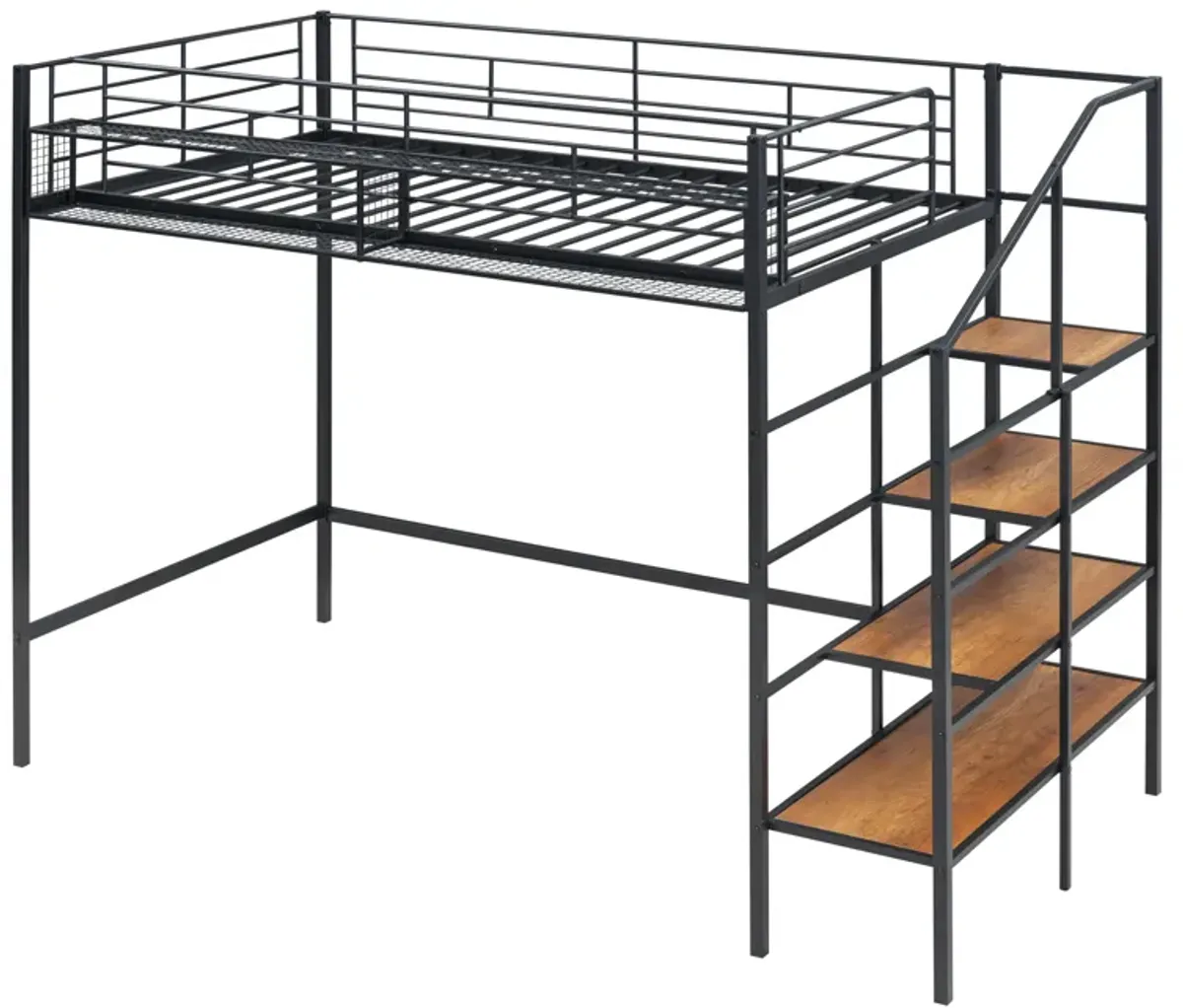 Merax Metal Loft Bed with Storage Shelves