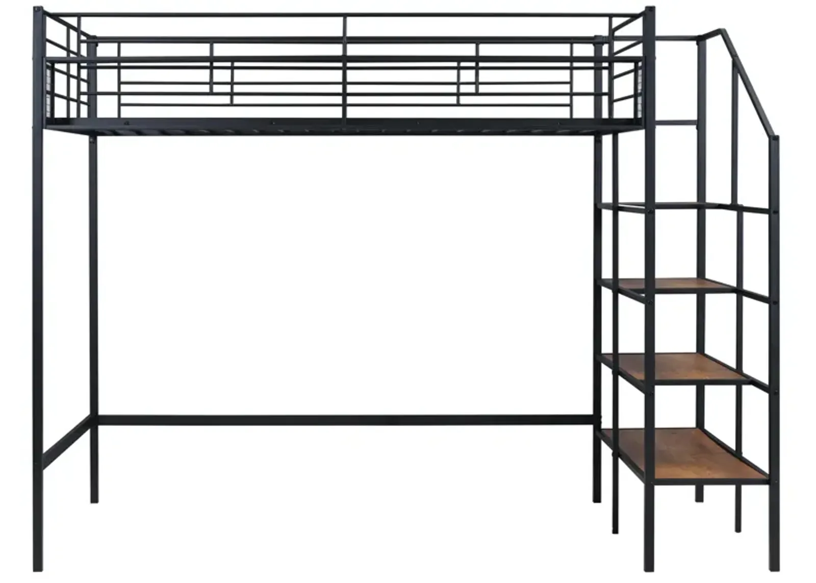 Merax Metal Loft Bed with Storage Shelves