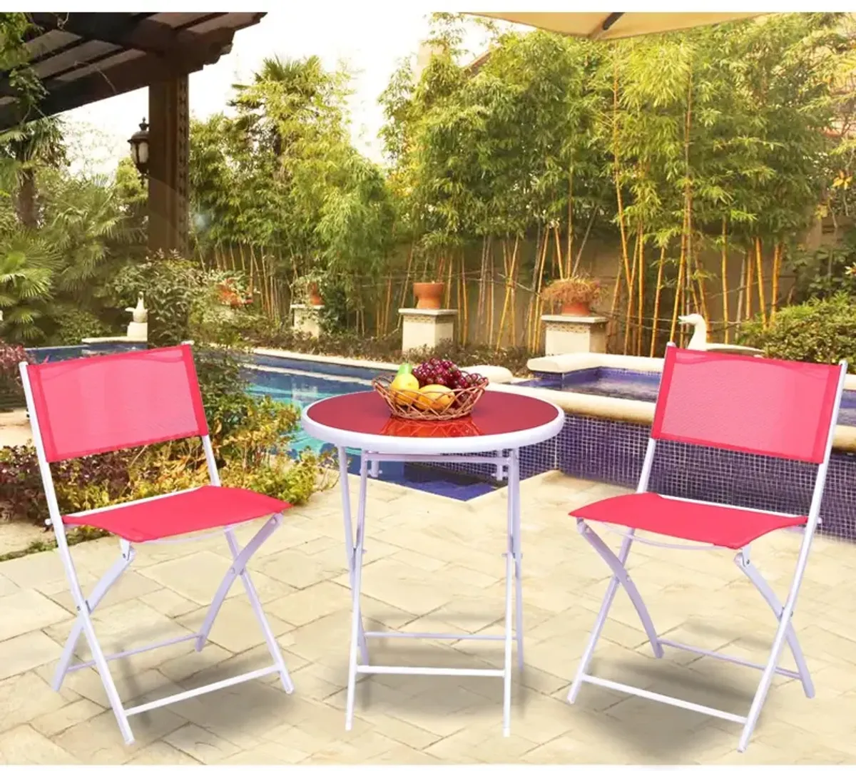 3 Pieces Patio Folding Bistro Set for Balcony or Outdoor Space