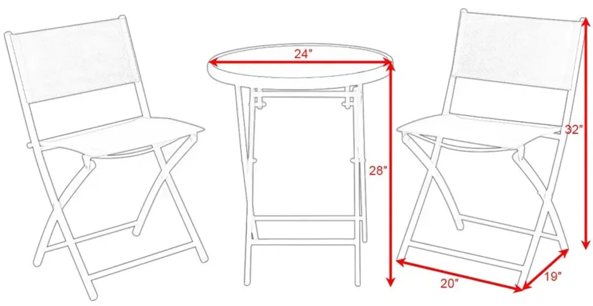 3 Pieces Patio Folding Bistro Set for Balcony or Outdoor Space