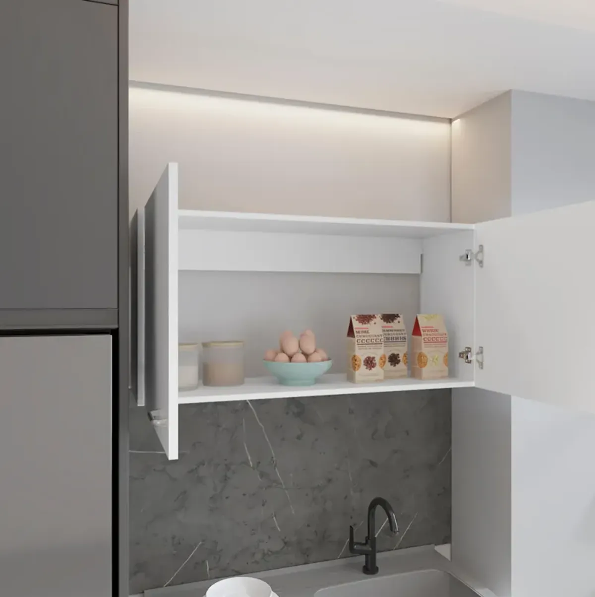 Salento Wall Double Door Cabinet, Two Shelves, White - Kitchen