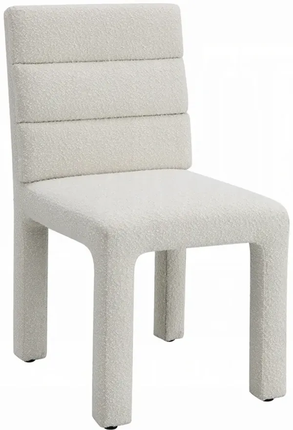 Side Dining Chair Set of 2, Plush White Boucle Seat, Tufted Backrest - Benzara