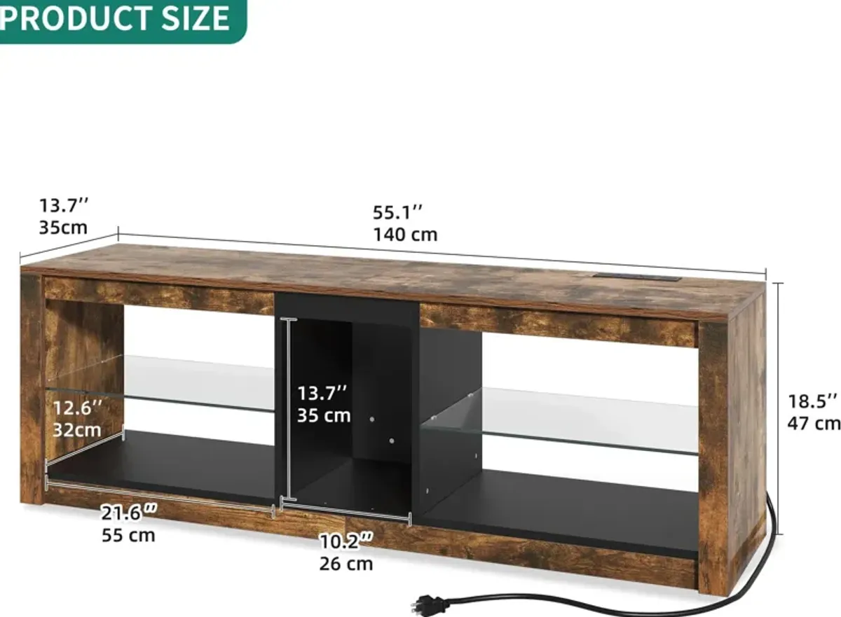 LED TV Stand w/Power Outlets for TVs up to 55/60 inch, Rustic Brown