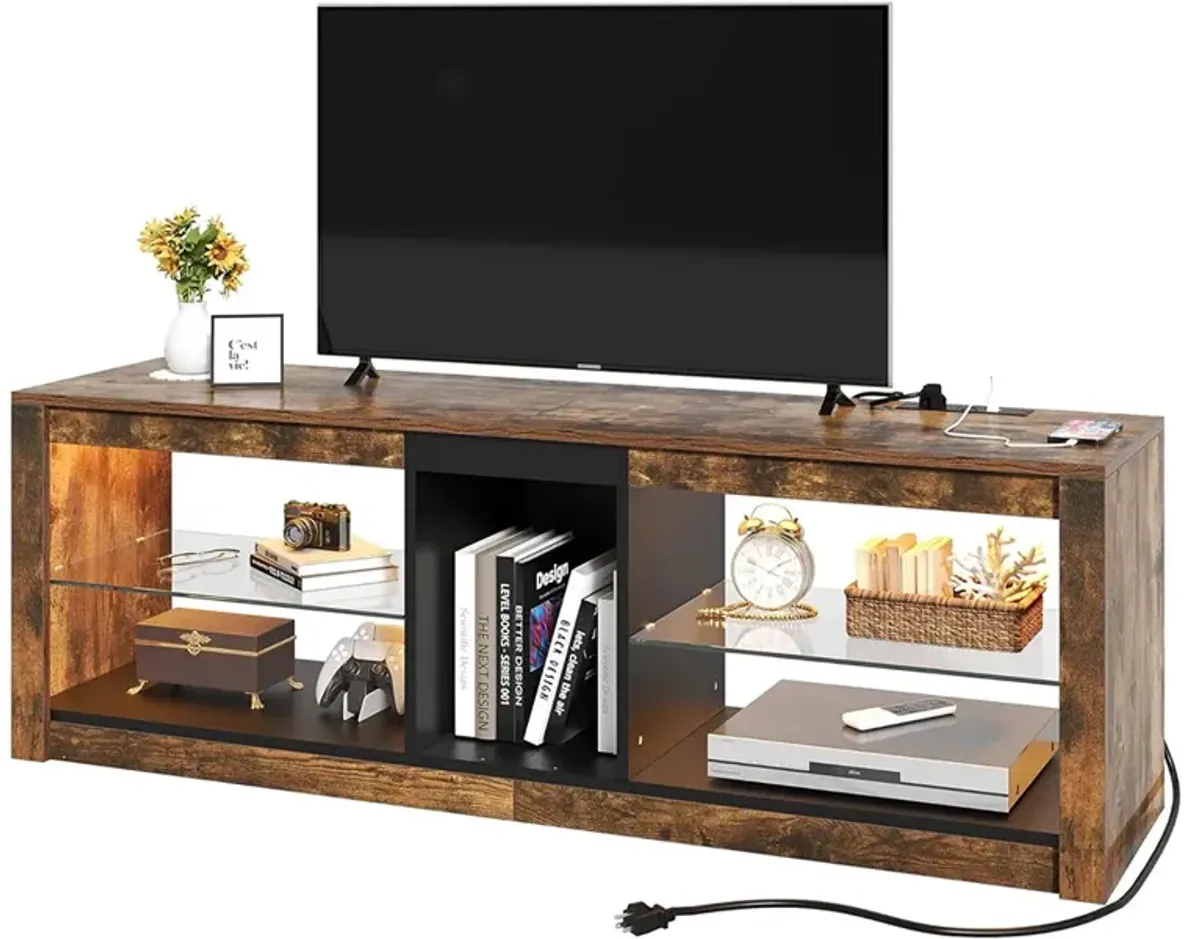 LED TV Stand w/Power Outlets for TVs up to 55/60 inch, Rustic Brown