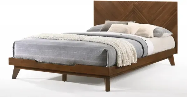 Soer King Size Platform Bed, Chevron Pattern, Solid Wood, Walnut Brown - Benzara