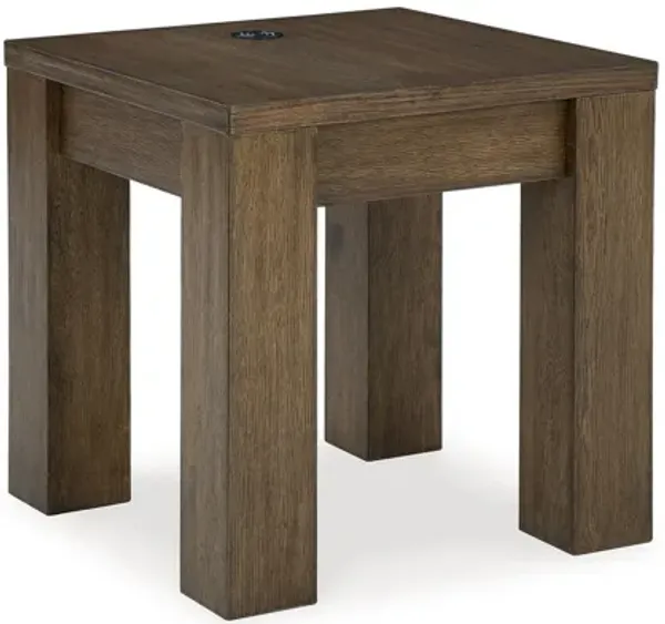 Wain Side End Table, Wireless Charging, Rectangular 24 Inch Brown Wood - Benzara
