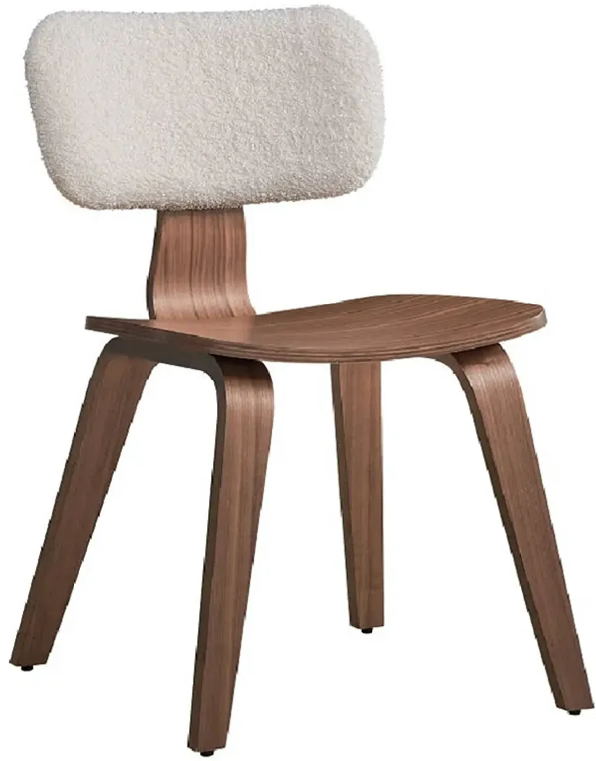 Aon 22 Inch Side Dining Chair Set of 2, Curved, White Boucle, Walnut Brown - Benzara