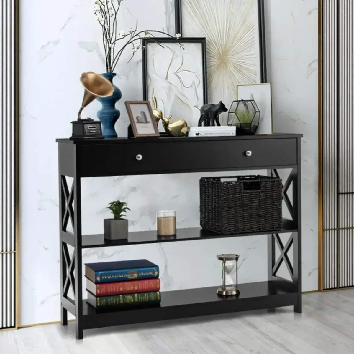 Hivvago 3-Tier Console Table with Drawers for Living Room Entryway